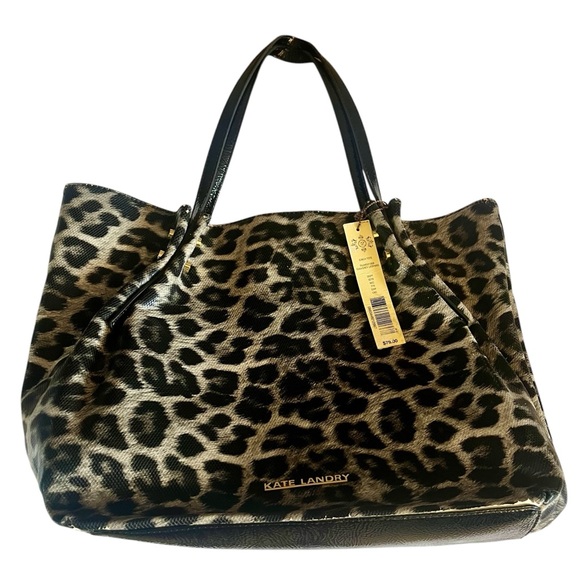 Kate Landry Large Grey Leopard Print Tote Bag - Picture 2 of 14